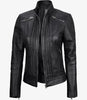 Womens Leather Black Cafe Racer Jacket