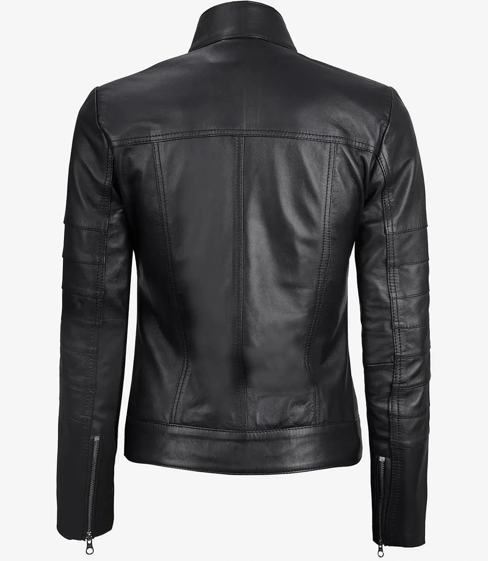 Womens Leather Black Cafe Racer Jacket
