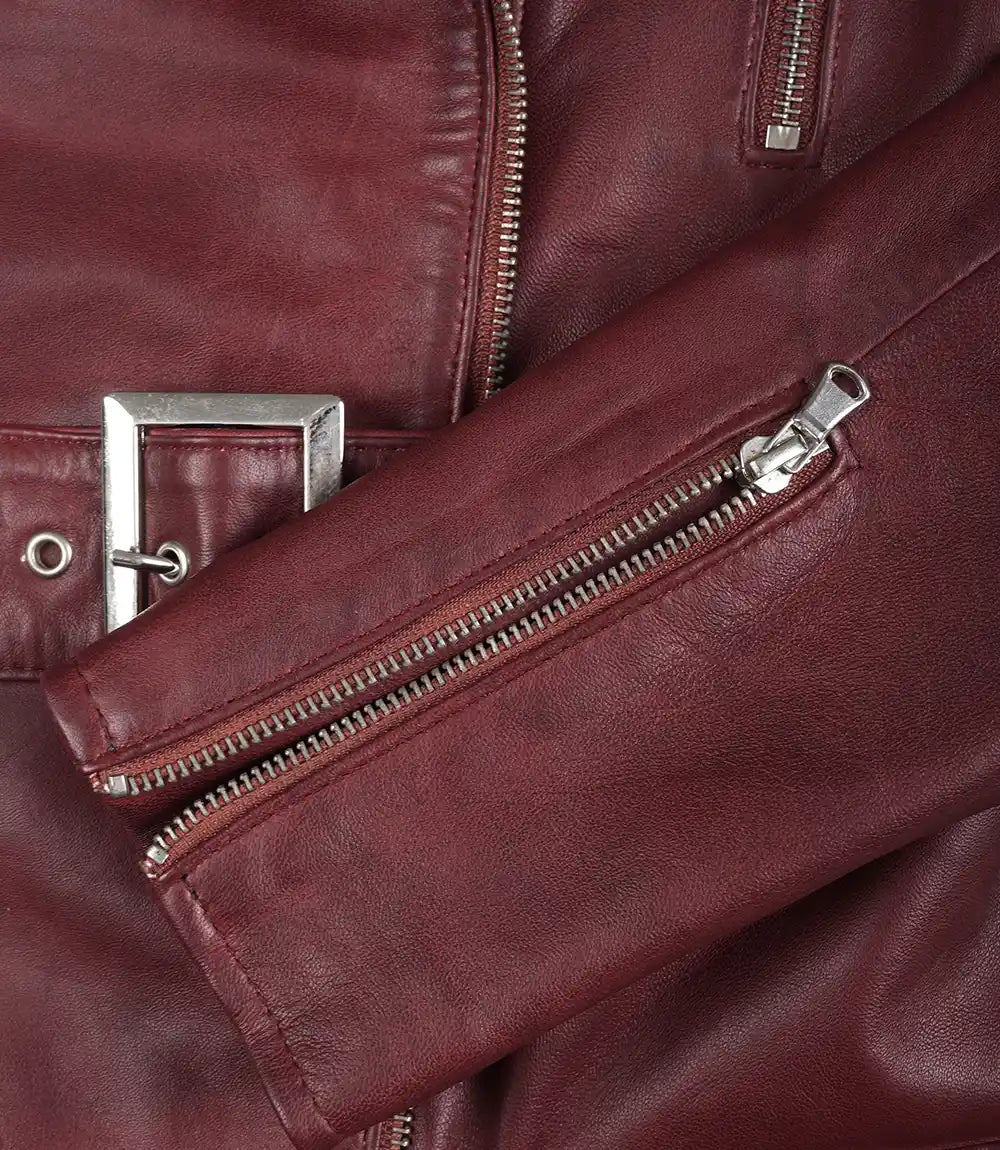 Womens Leather Burgundy Biker Jacket