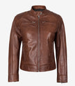Womens Cognac Real Leather Moto Jacket