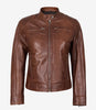 Womens Cognac Real Leather Moto Jacket