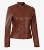 Womens Real Leather Cognac Biker Jacket