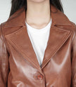 Women Long Cognac Leather Car Coat