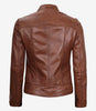 Womens Real Lambskin Leather Cognac Biker Jacket