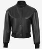 Womens Drop Shoulder Black Bomber Leather Jacket