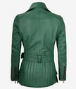 Womens Green Belted Moto Leather Jacket