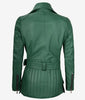 Womens Green Belted Moto Leather Jacket