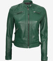 Womens Real Lambskin Leather Green Quilted Biker Jacket