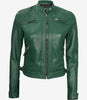 Womens Real Lambskin Leather Green Quilted Biker Jacket