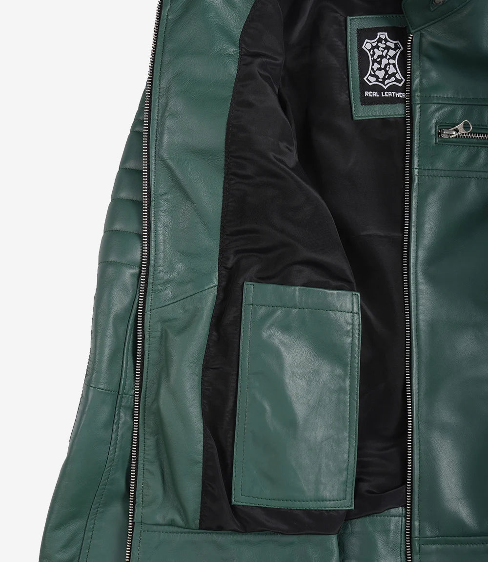 Womens Real Leather Green Biker Jacket