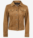 Womens Light Brown Suede Leather Trucker Jacket