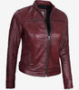 Womens Maroon Real Leather Moto Jacket