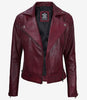 Womens Real Lambskin Leather Asymmetrical Maroon Moto Jacket