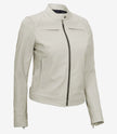 Womens Biker Racer White Leather Jacket