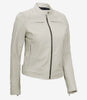 Womens Biker Racer White Leather Jacket