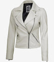 Womens Real Lambskin Leather White Moto Jacket