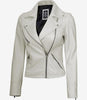 Womens Real Lambskin Leather White Moto Jacket