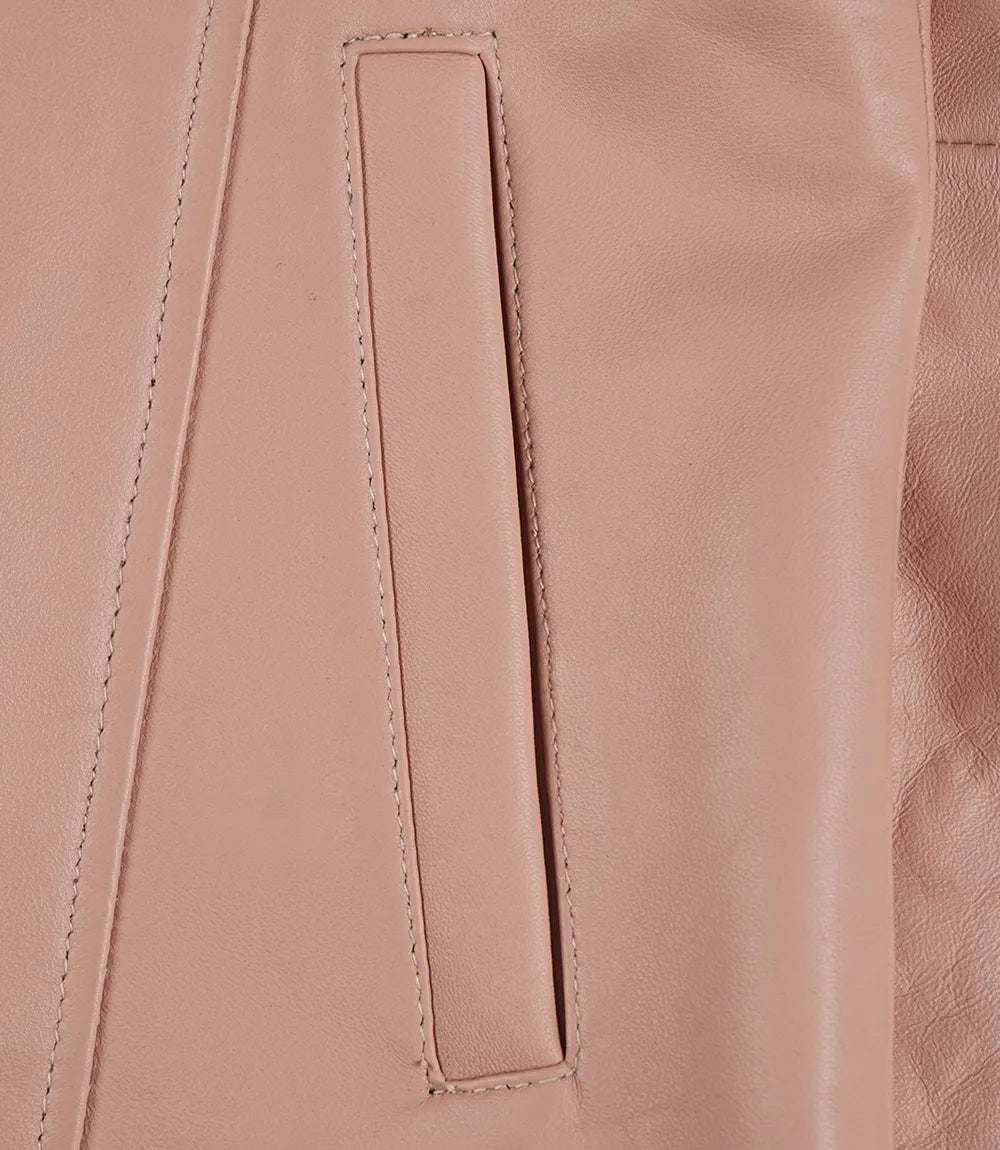Womens Real Leather Pink Car Coat