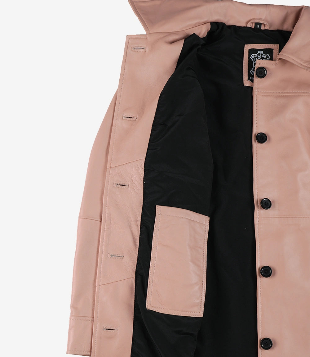 Womens Real Leather Pink Car Coat