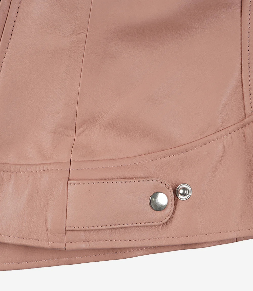 Womens Biker Racer Light Pink Leather Jacket