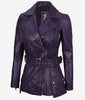 Womens Purple Belted Moto Leather Jacket