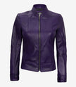 Womens Biker Cafe Racer Purple Leather Jacket