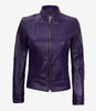 Womens Biker Cafe Racer Purple Leather Jacket