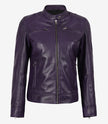 Womens Purple Real Leather Moto Jacket