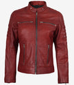 Womens Real Leather Red Cafe Racer Jacket