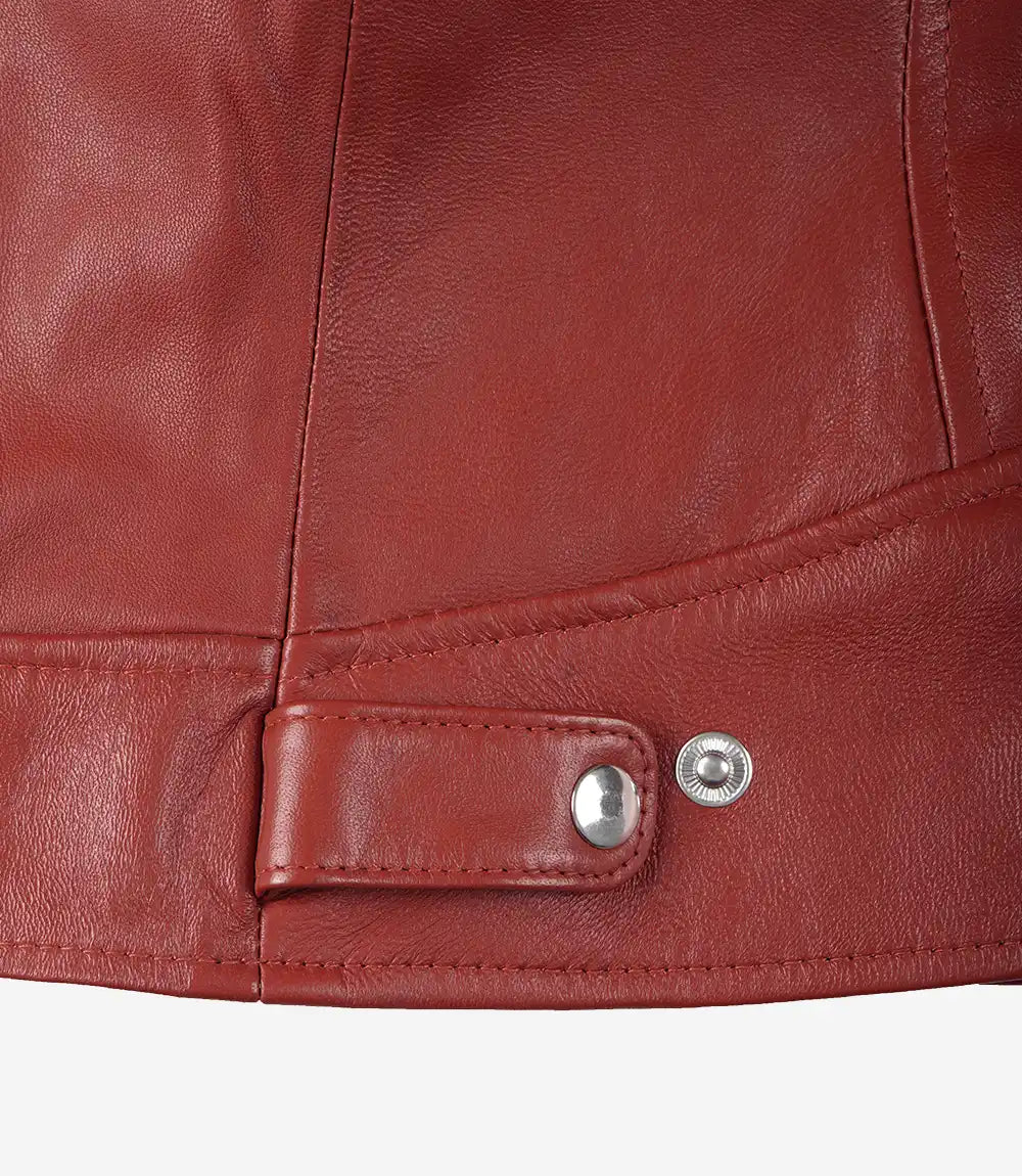 Womens Real Leather Red Moto Jacket