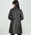 Womens Rub off Brown Long Leather Car Coat