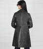 Womens Rub off Brown Long Leather Car Coat