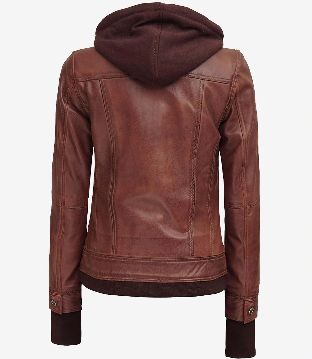 Dark Brown Bomber Leather Jacket With Removable Hood