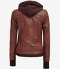 Dark Brown Bomber Leather Jacket With Removable Hood