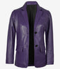 Womens Two Button Purple Leather Blazer