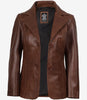 Womens Cognac Leather Blazer Jacket