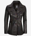 Womens Three Button Rub Off Brown Leather Blazer