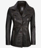Womens Three Button Rub Off Brown Leather Blazer