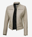Womens Biker Racer Beige Leather Jacket