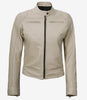 Womens Biker Racer Beige Leather Jacket