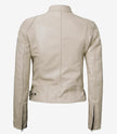 Womens Biker Racer Beige Leather Jacket