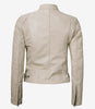 Womens Biker Racer Beige Leather Jacket