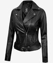 Womens Asymmetrical Black Motorcycle Leather Jacket