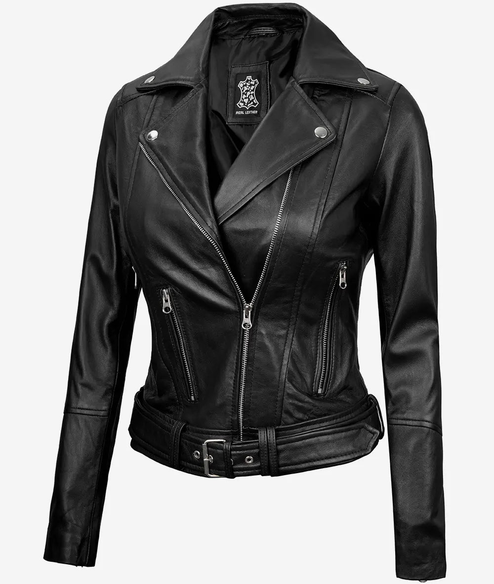 Womens Asymmetrical Black Motorcycle Leather Jacket