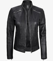 Womens Leather Black Cafe Racer Jacket