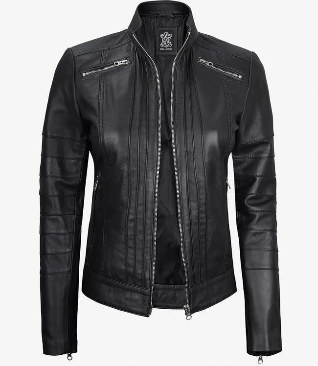 Womens Leather Black Cafe Racer Jacket