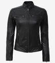 Womens Tall Black Leather Cafe Racer Jacket