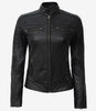 Womens Tall Black Leather Cafe Racer Jacket