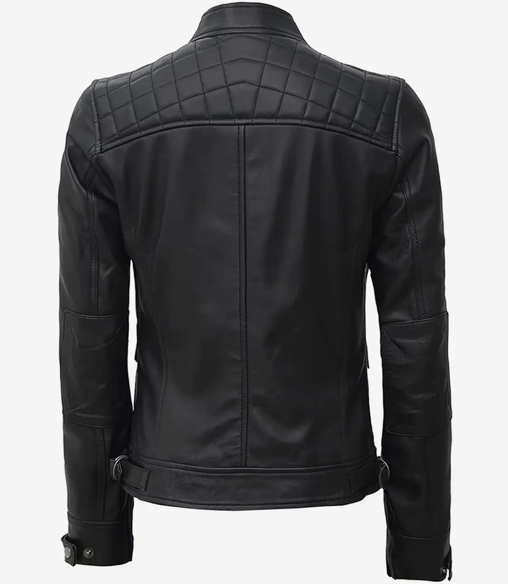 Womens Petite Black Leather Motorcycle Jacket