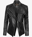 Womens Asymmetrical Fitted Leather Jacket Black